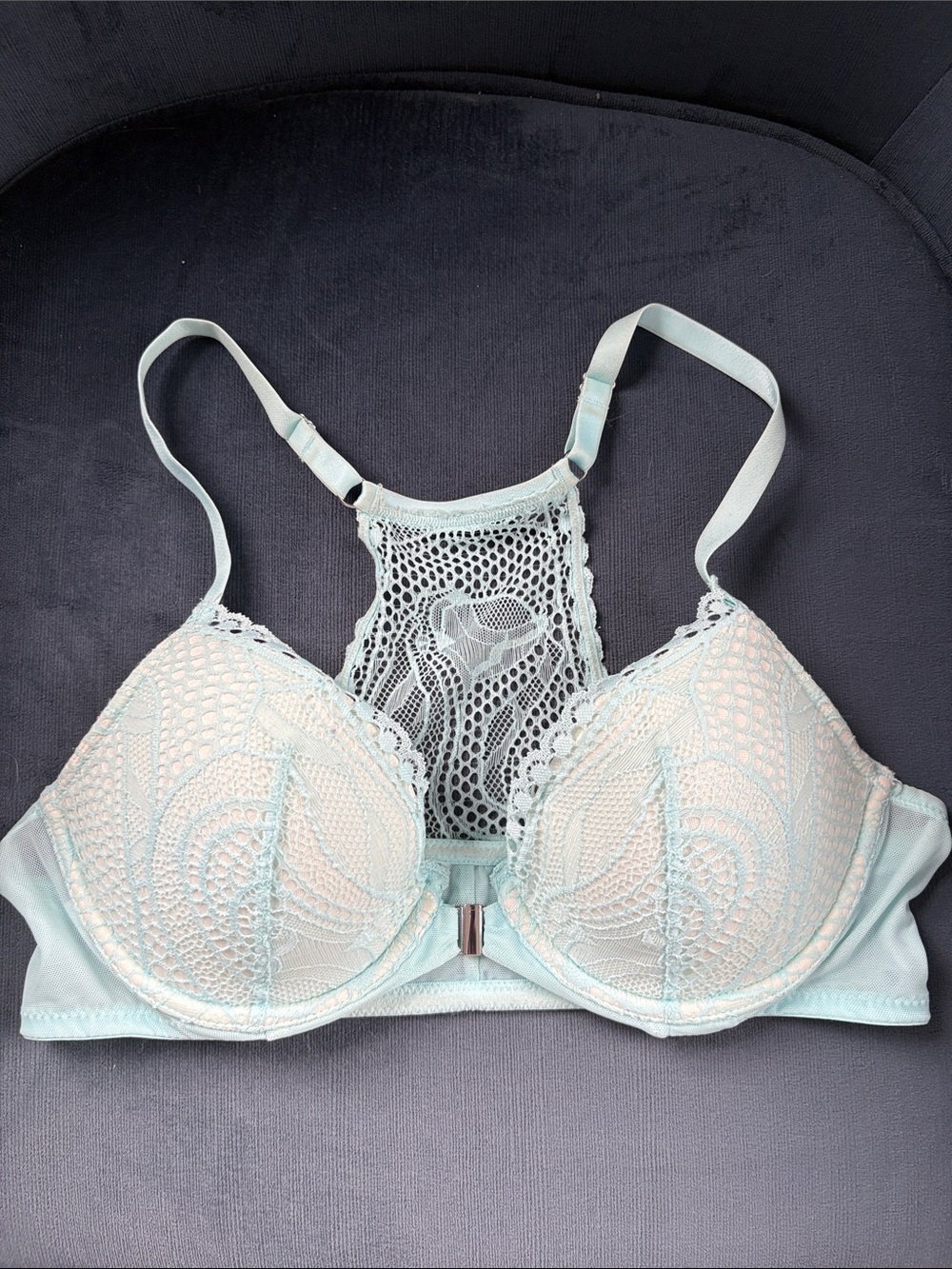 36C AdoreMe Light Mint Lace Racerback Bra with Front Closure. Like new!